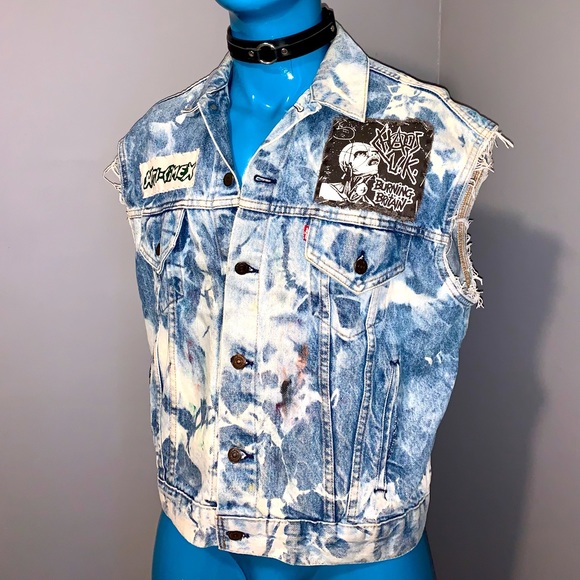 Punk Bleached Vintage Denim Vest - Picture 1 of 7